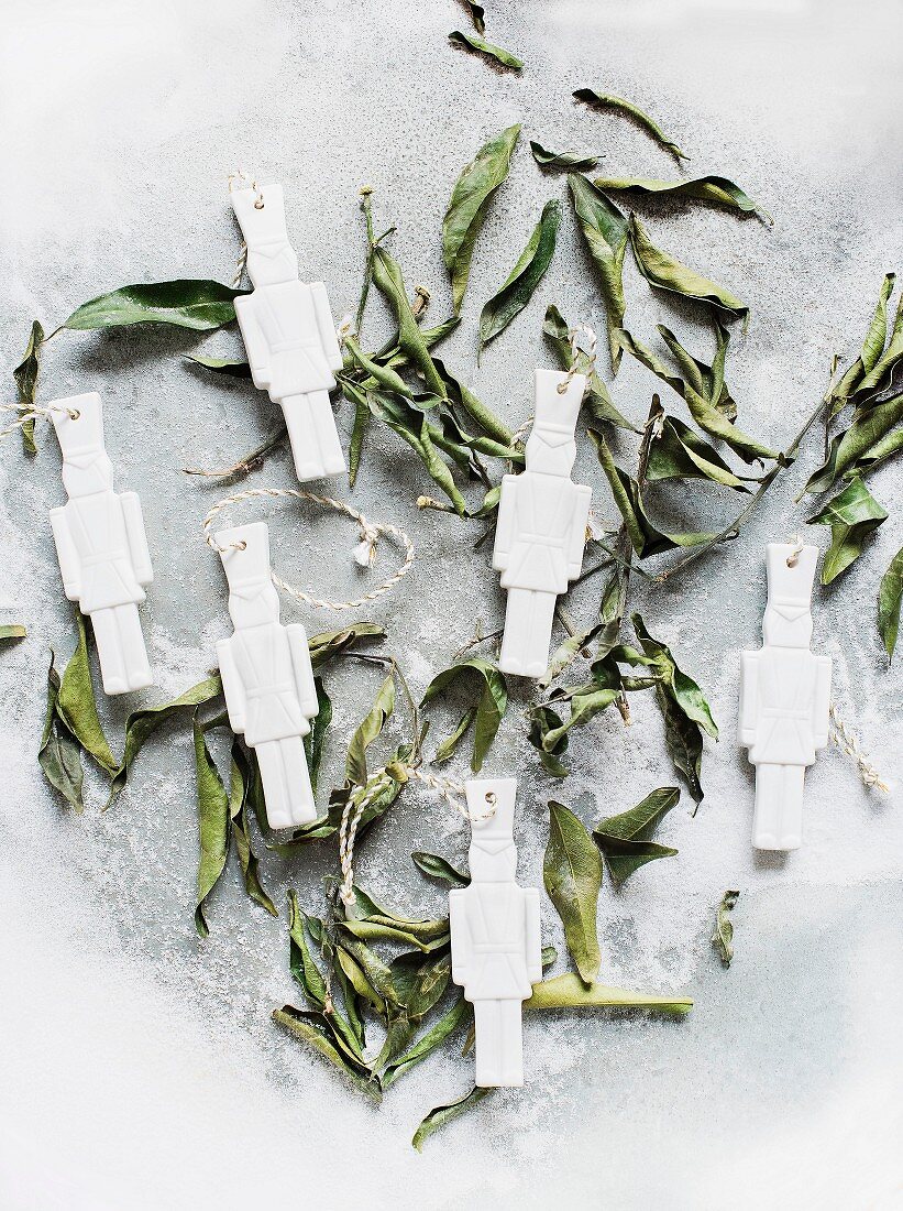 Christmas decorations and dried orange leaves (seen above)