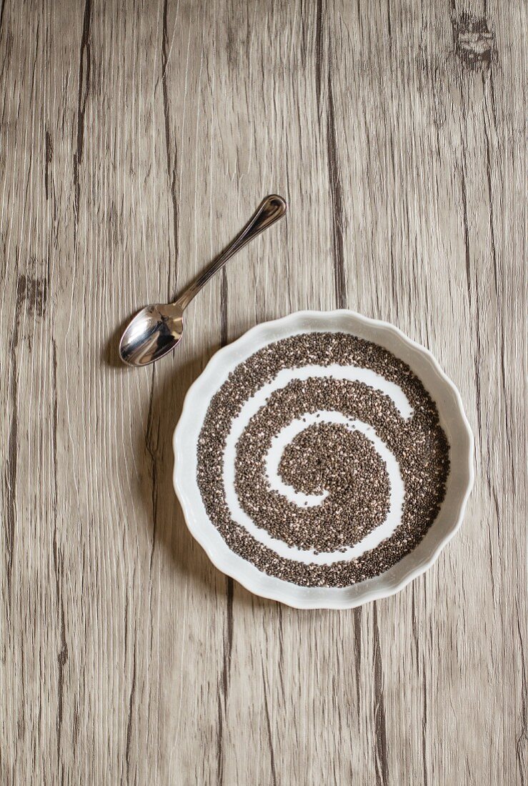 A spiral chia seeds in a bowl