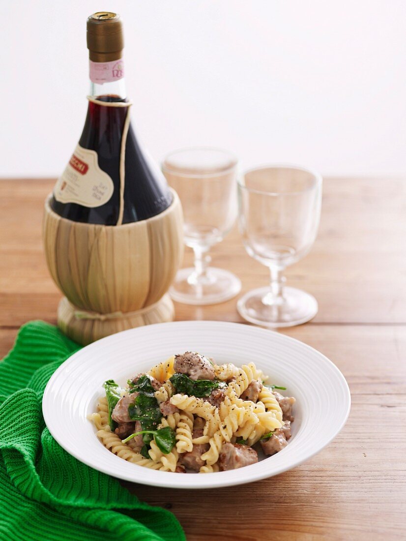 Fusilli with Sausages, Spinach and Mascarpone