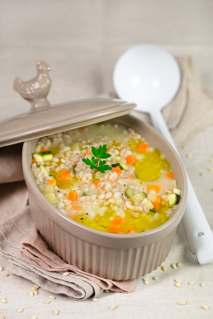 Minestra with barley and vegetables