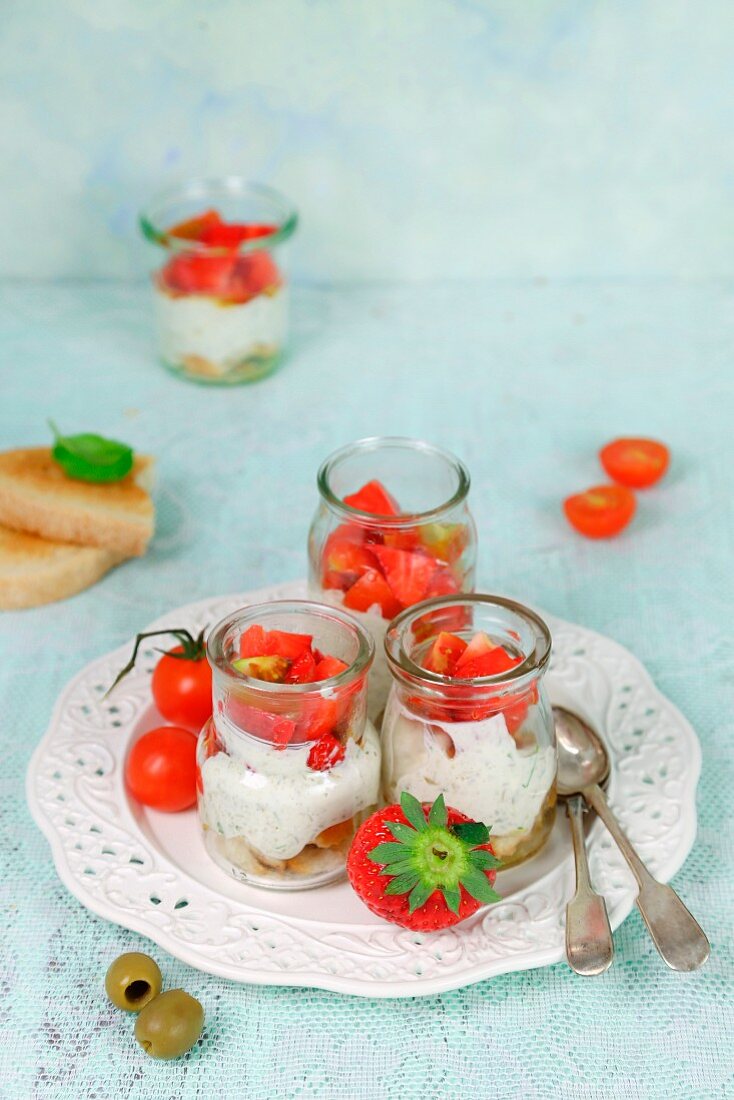 Bruschetta with strawberries and ricotta