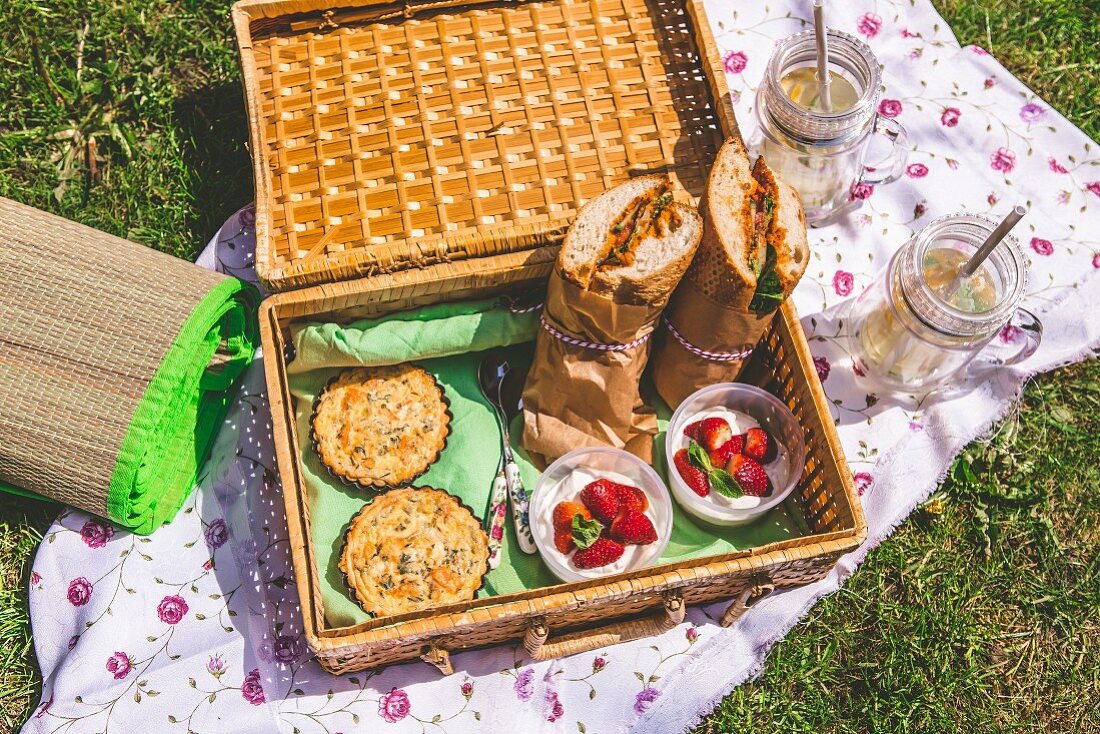 A picnic basket in the grass