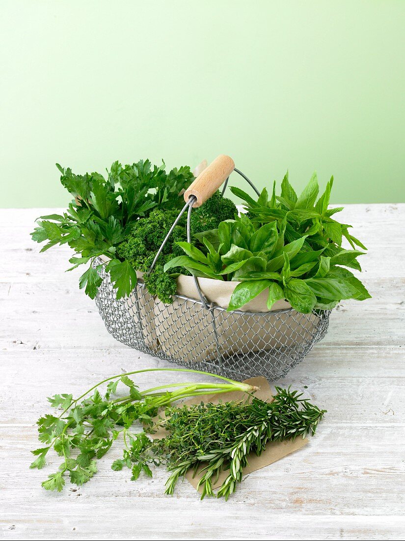 Basket with fresh herbs