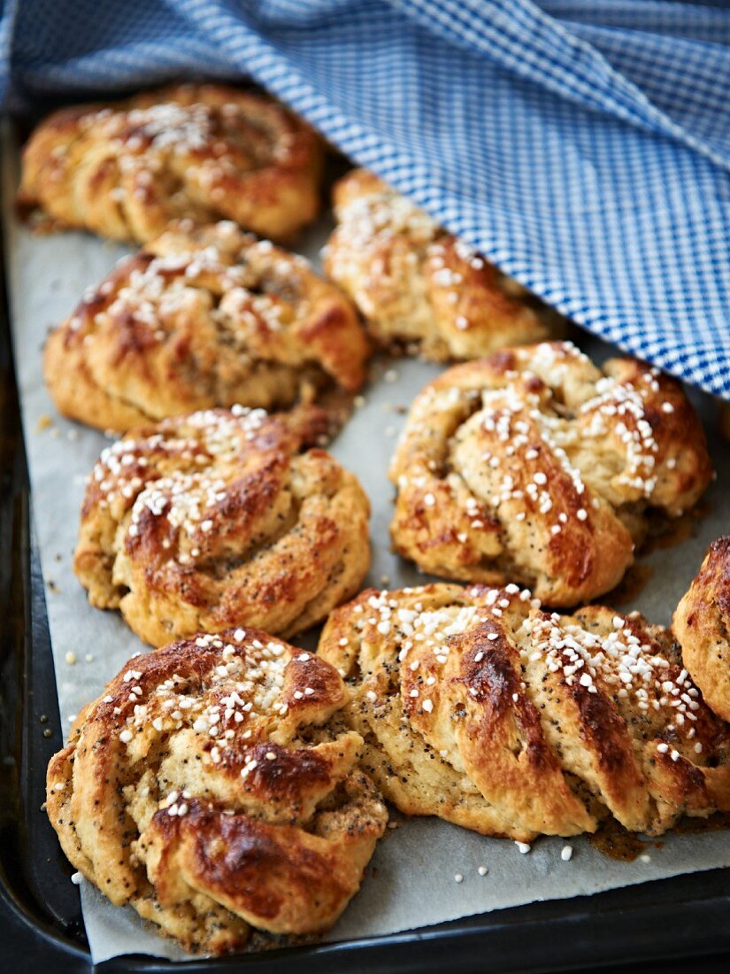 Swedish almond and yeast rolls with sugar crystals