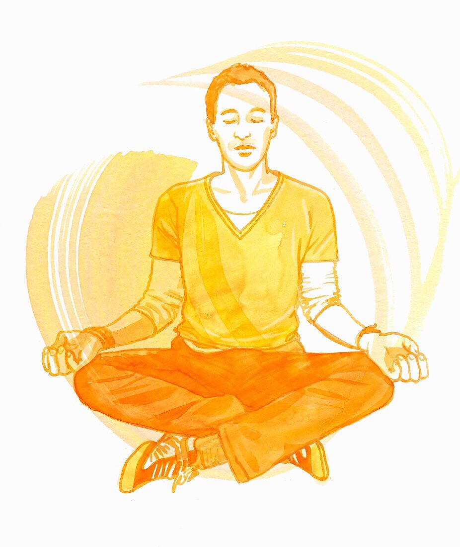 A man sitting in the lotus position (yoga)