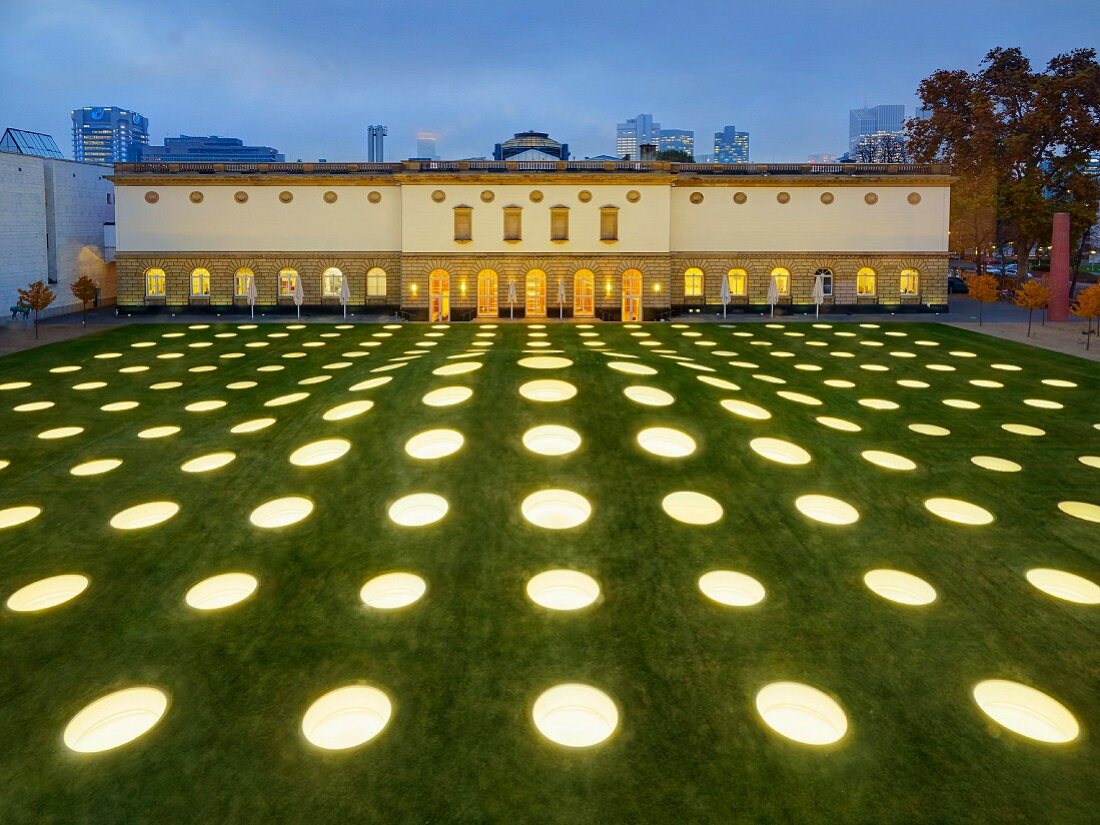 The illuminated garden of the Museum Städel, Frankfurt am Main, Germany