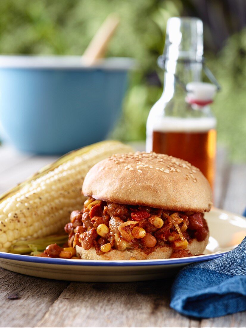 A Sloppy Joe with a corncob