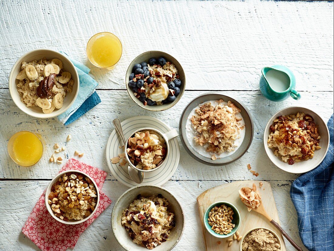 Various oat-based mueslis (seen from above)