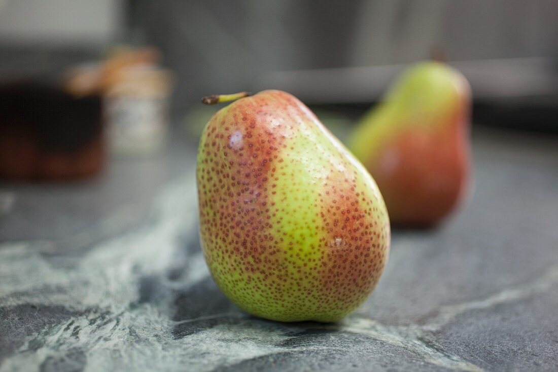 Pears on a marble surface