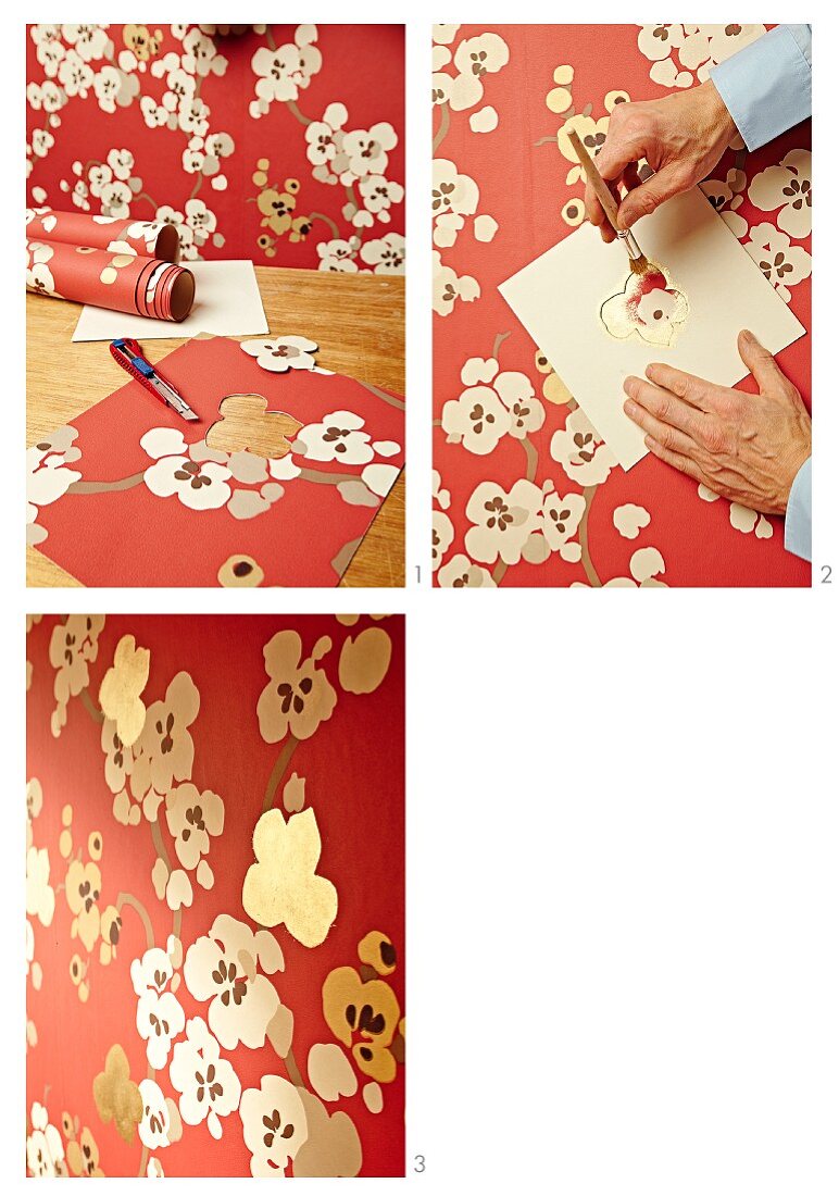 Instructions for gilding floral wallpaper