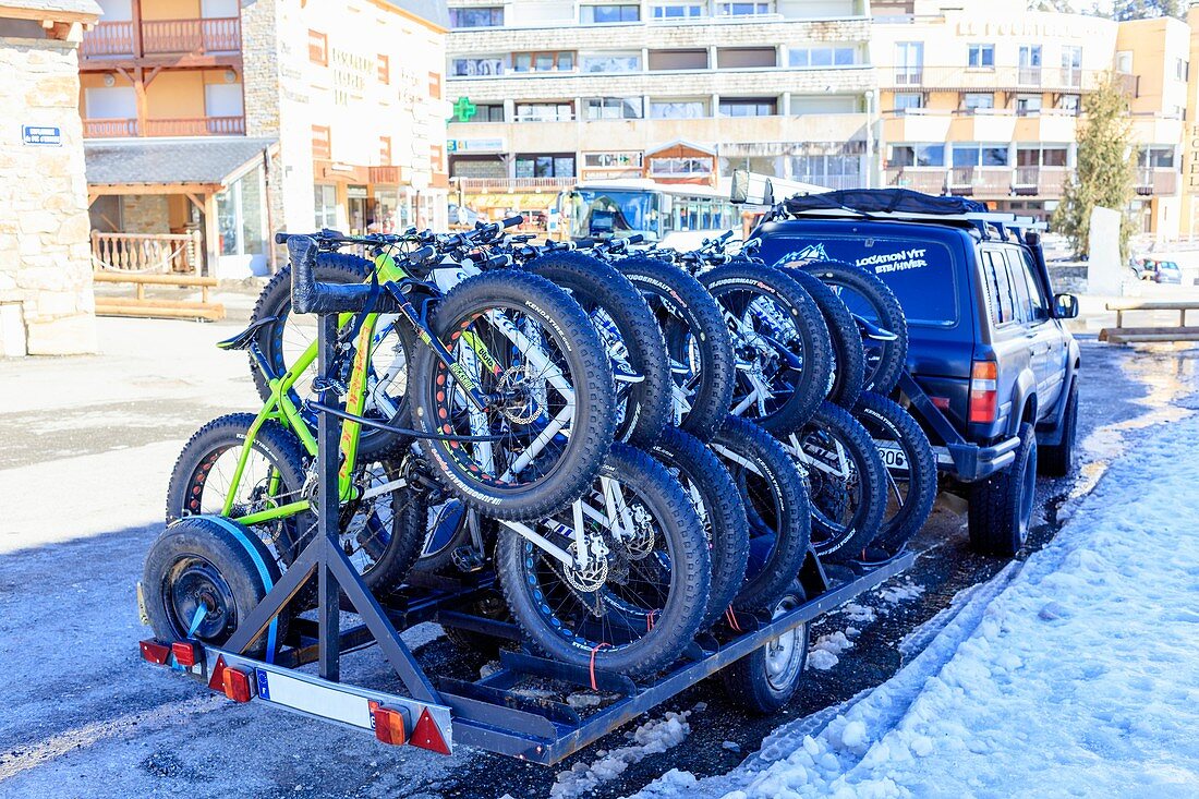 Snow bikes at a ski resort
