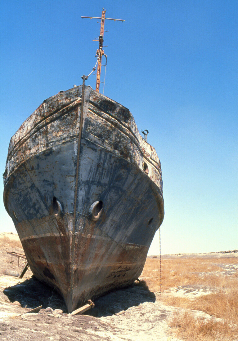 Aral sea drought,beached boat