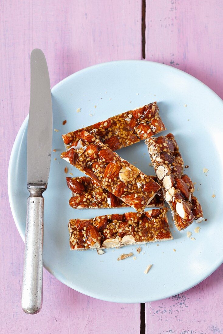 Turron, Spanish almond bar with sesame seeds