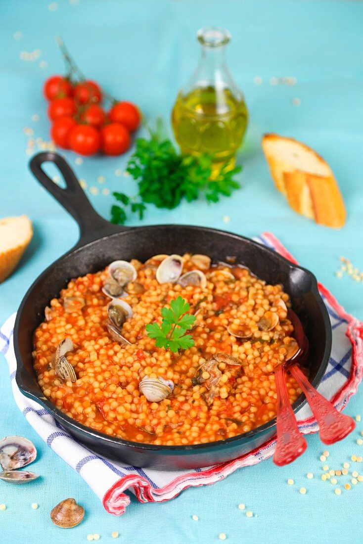 Fregola with mussels (ball-shaped Sardinian pasta)
