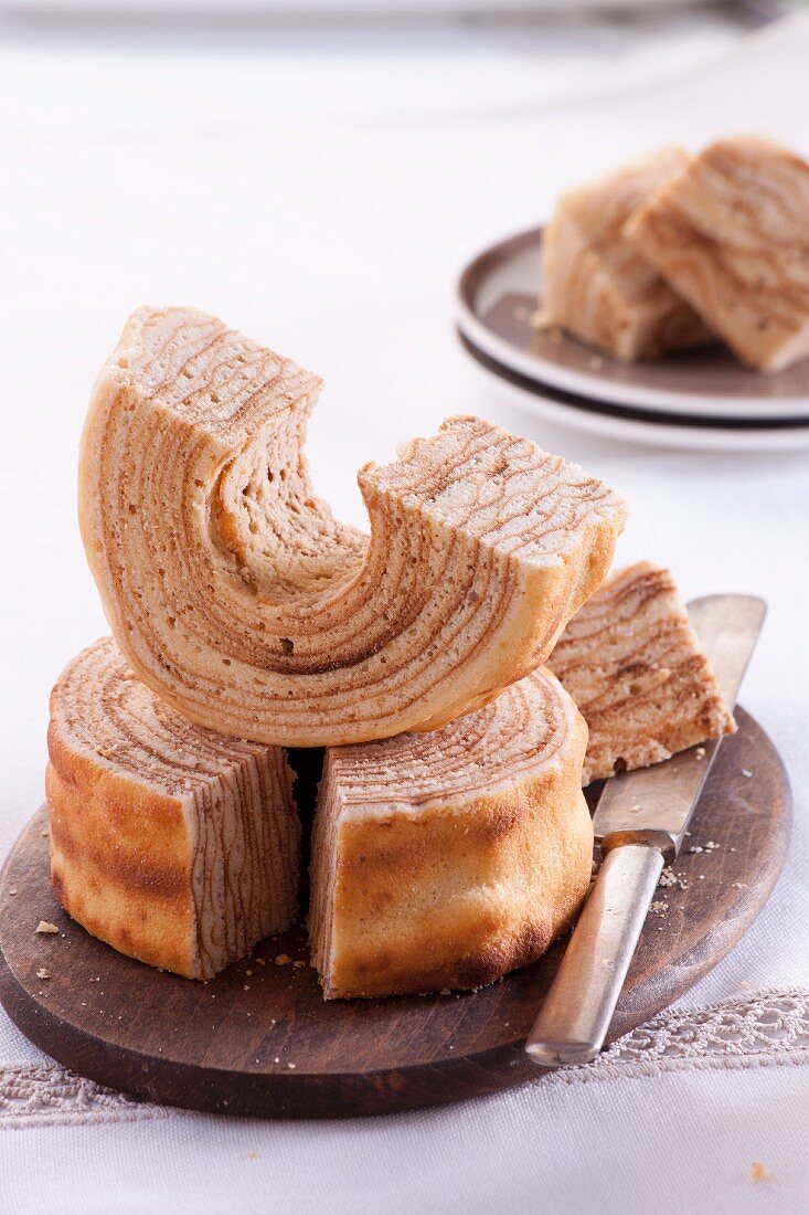 Baumkuchen (German layer cake), sliced