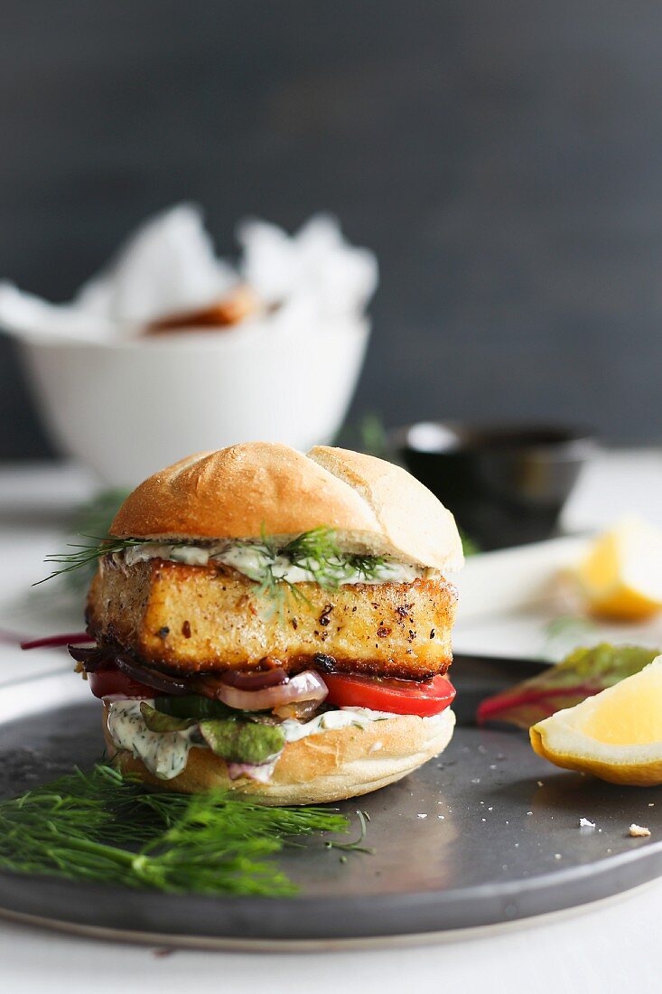 A fish burger with dill