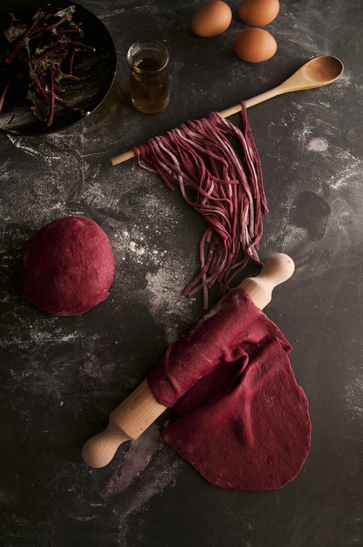 Homemade beetroot pasta