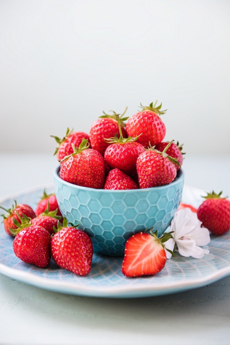 Fresh Strawberries in a White Dish