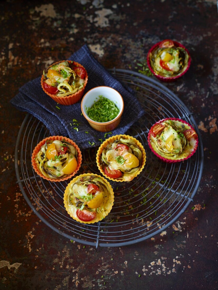 Carrot pasta nests with cocktail tomatoes