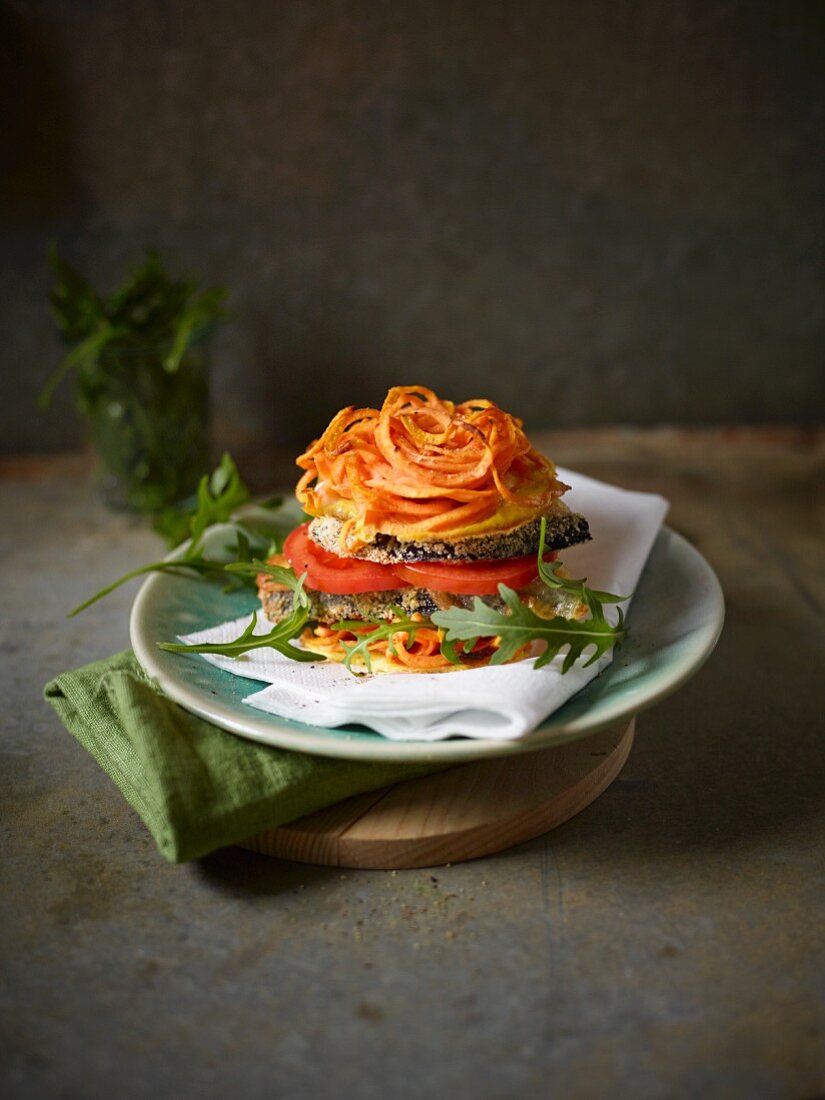 Vegetarian burger with a sweet potato bun