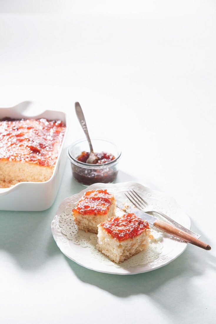 Coconut cake with jam