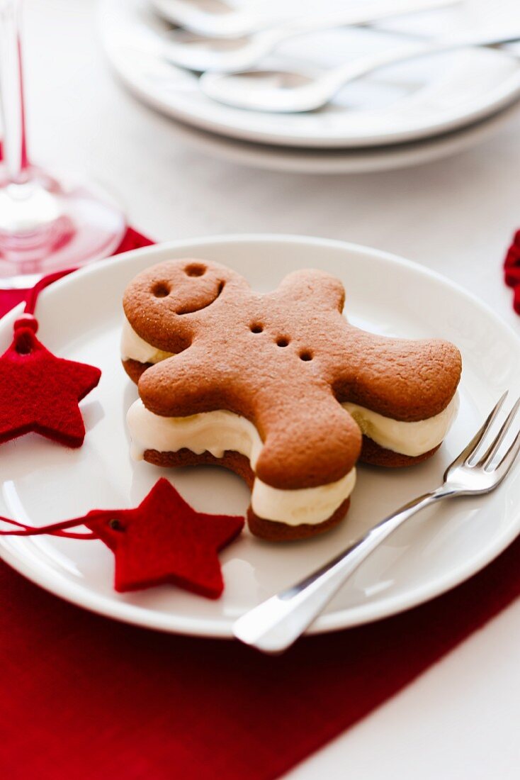 A Christmas gingerbread man ice cream sandwich