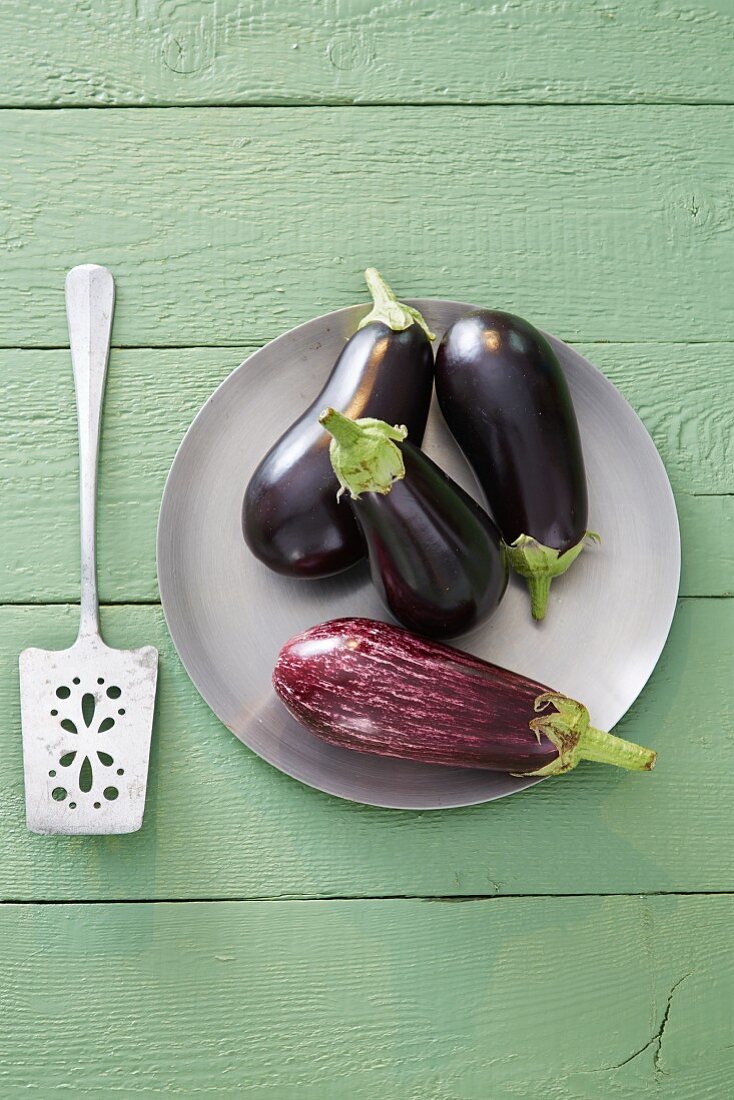 Various aubergines on a plate