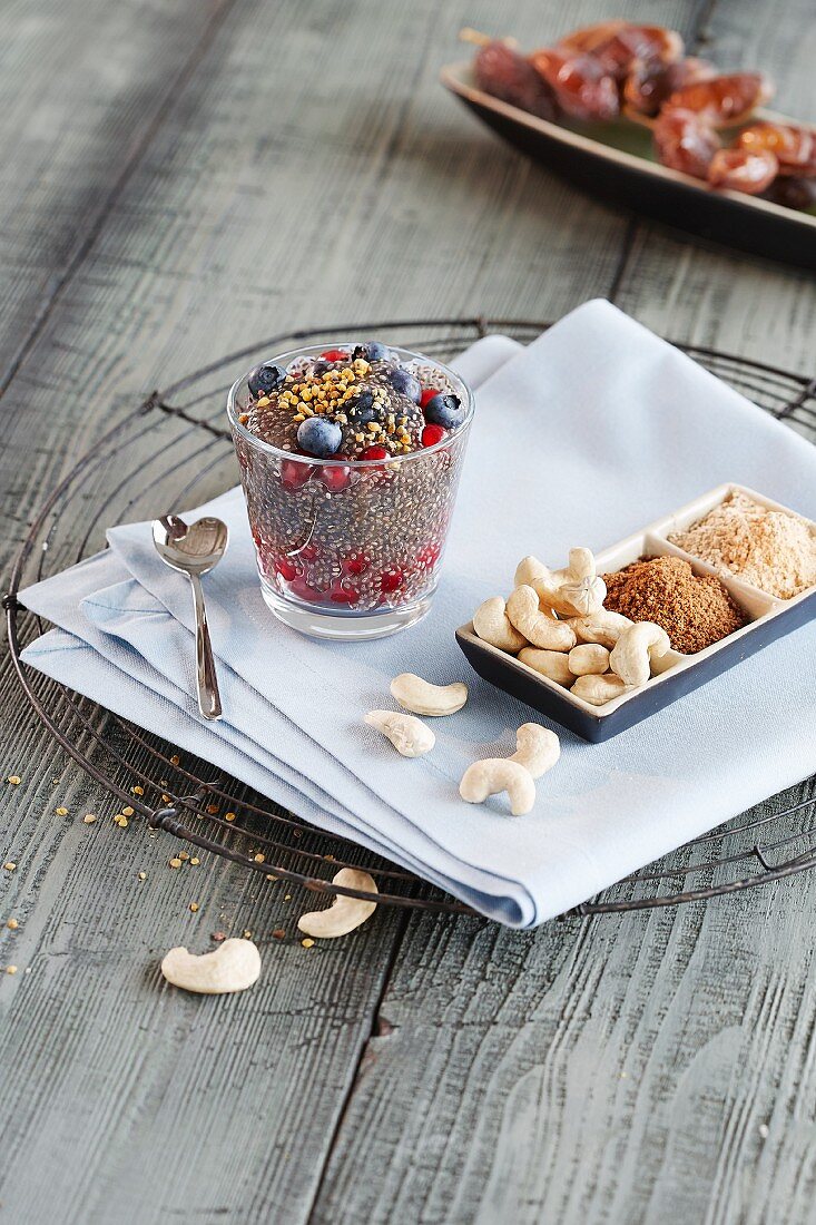 Chia pudding with berries and nuts