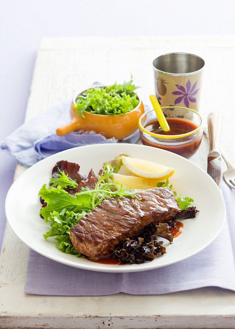 Beef steak with barbecue sauce