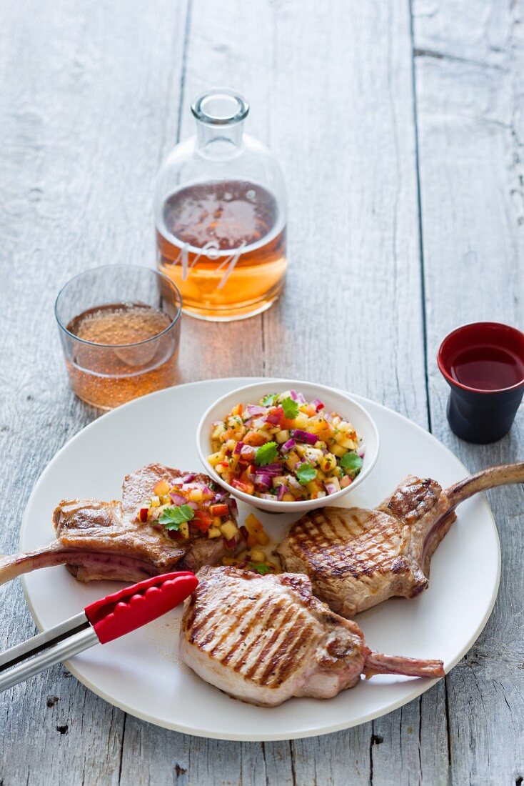 Grilled pork chops with nectarine salsa