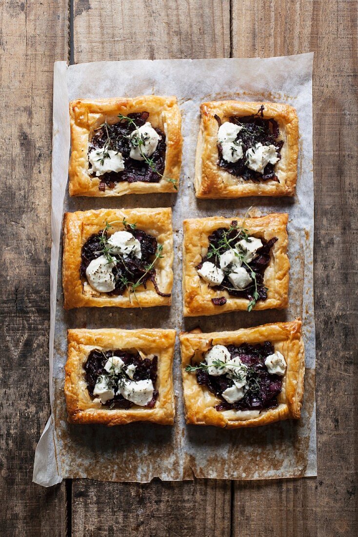 Goat’s cheese and caramelised onion tartlets