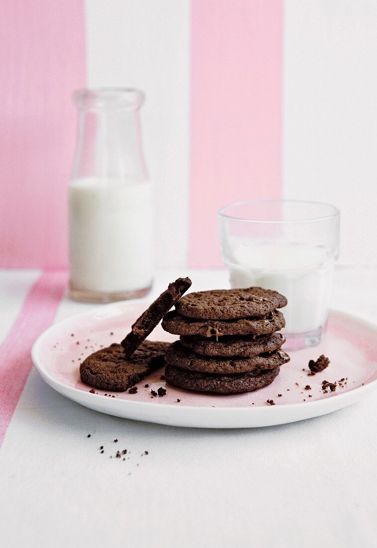 Double Chocolate Chip Cookies auf Teller
