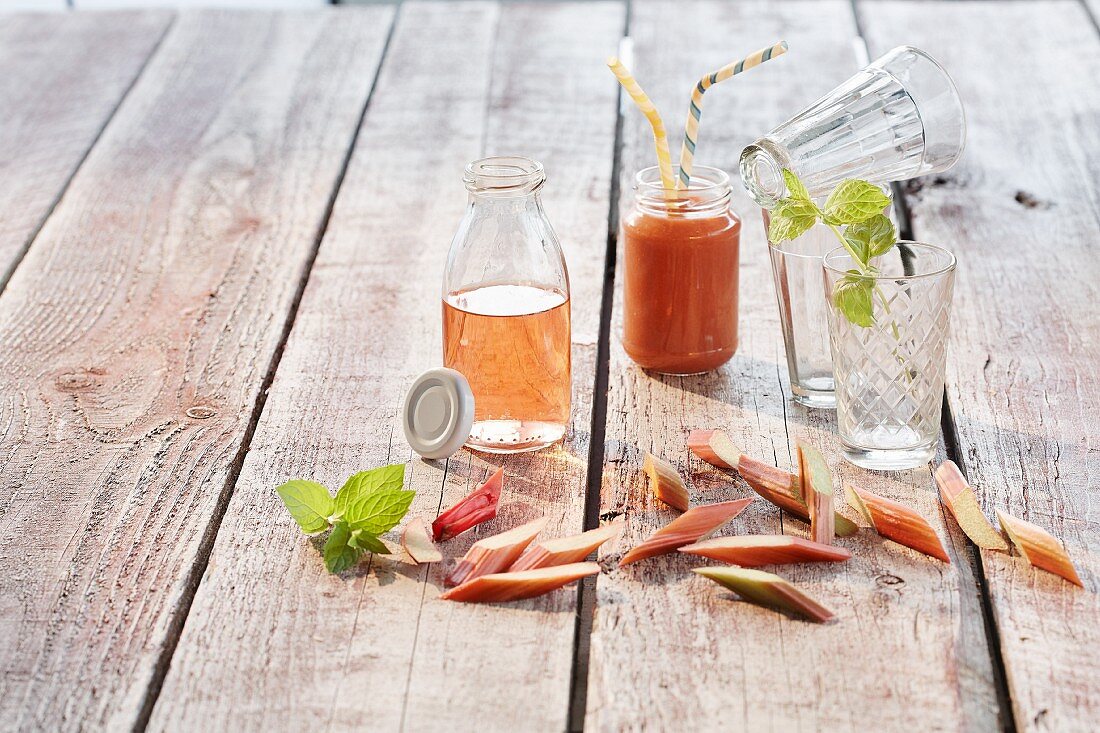 Rhubarb water and a rhubarb smoothie