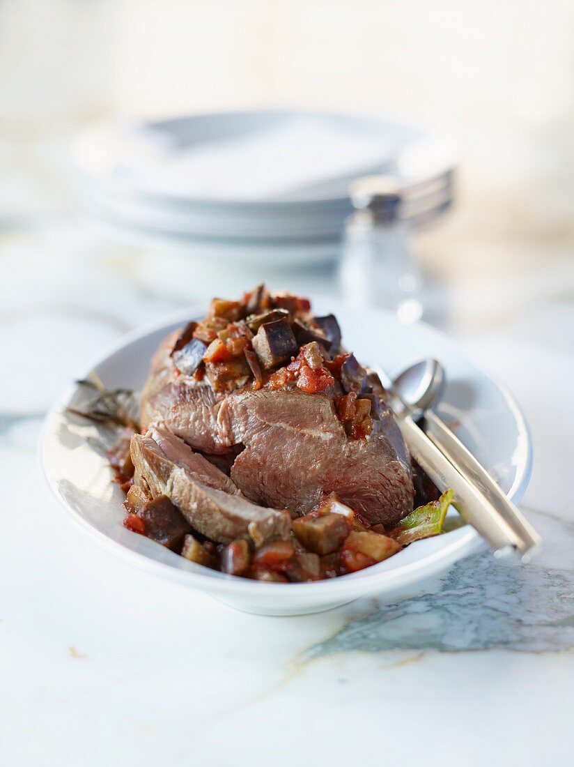 Lamb with aubergines and sheep's yoghurt