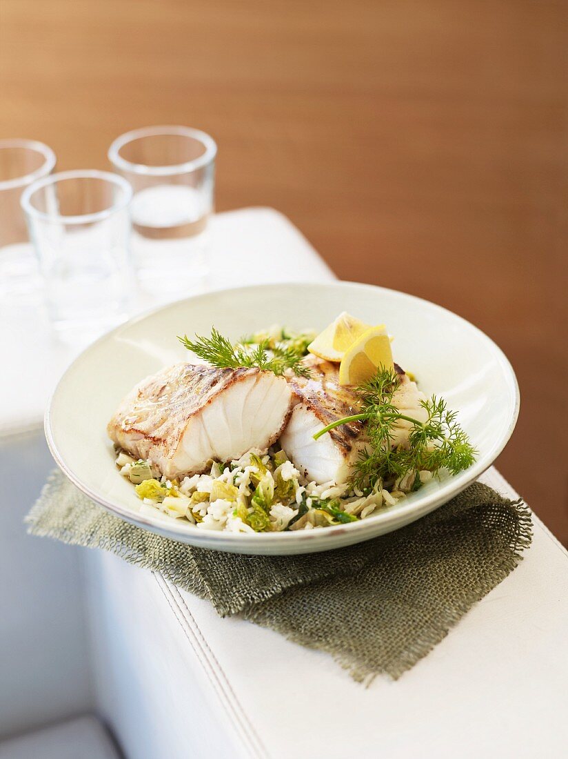 Skrei with steamed cos lettuce and dill