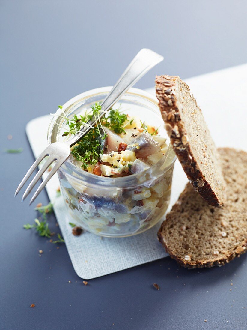 A jar of chopped soused herring