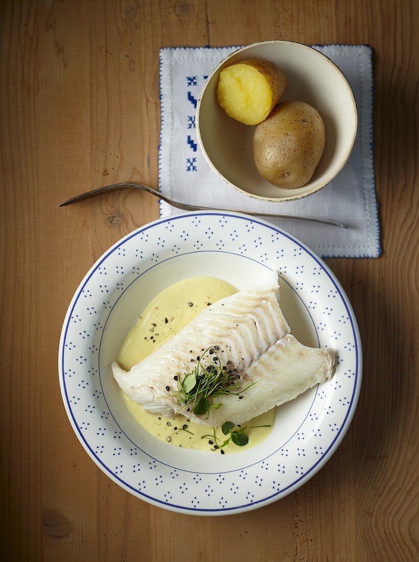 Haddock in a mustard sauce with new potatoes