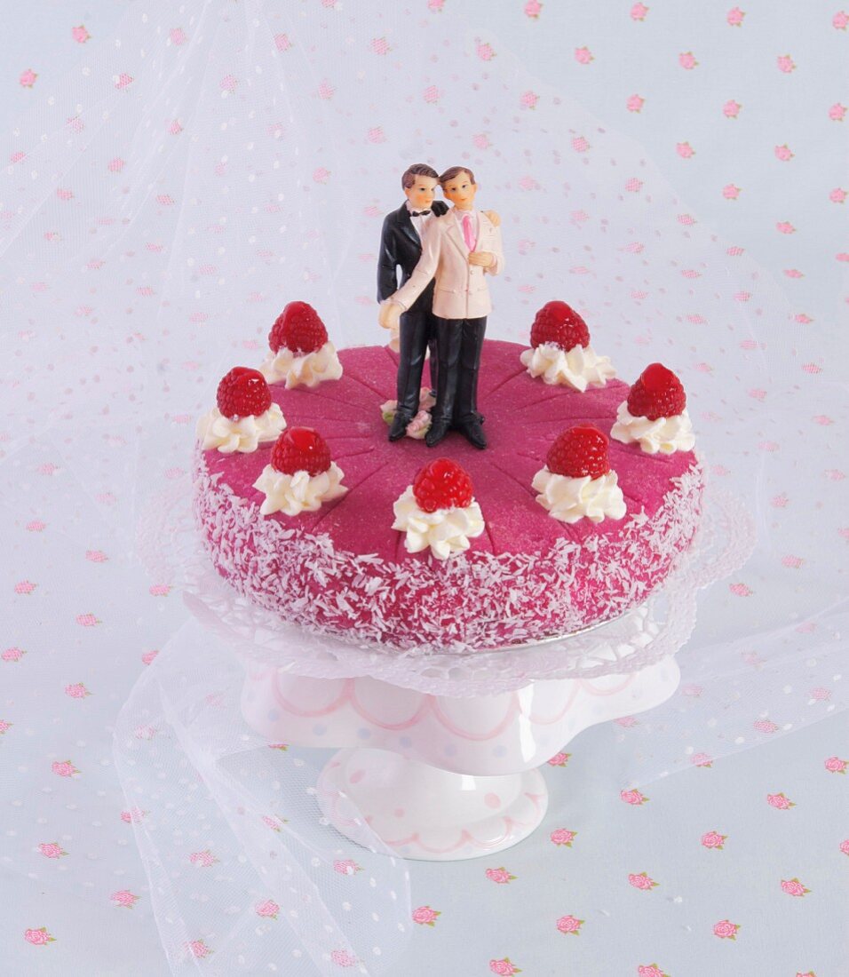 A gay raspberry wedding cake