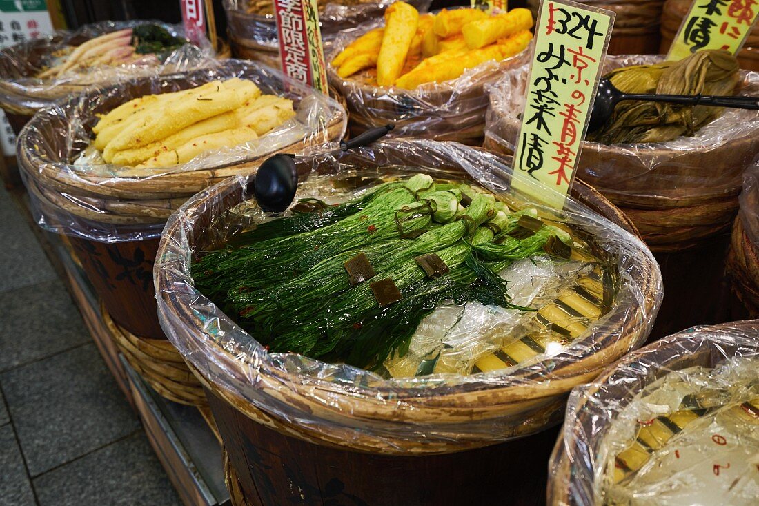 Vegetables at Nishiki market in Kyoto, Japan