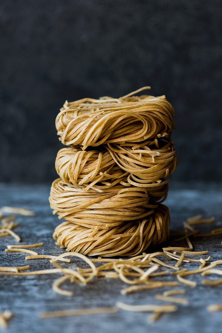 A stack of pasta nests