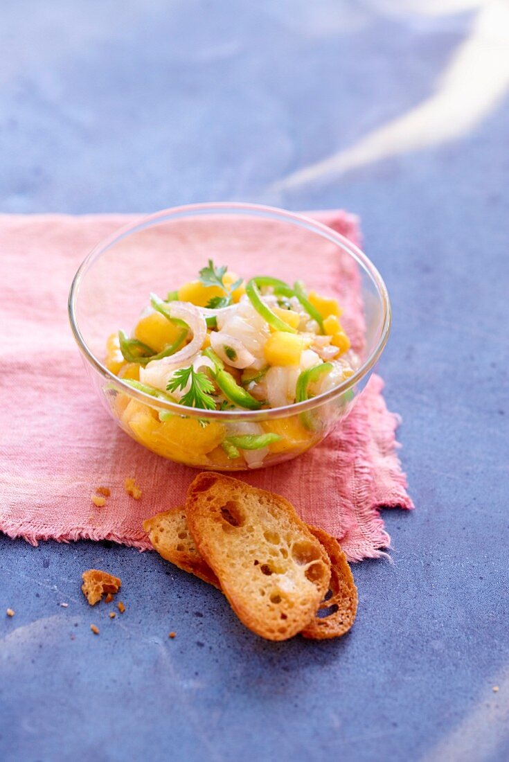 Ceviche mit Scampi und Pfirsich