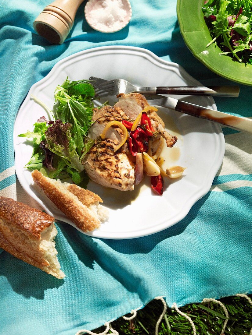 Posh picnic - Grilled chicken with roast shallots preseved lemon and chilli