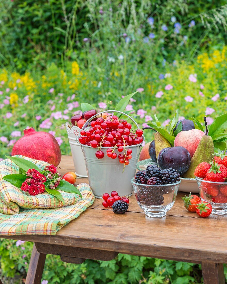 Obststillleben auf Gartentisch