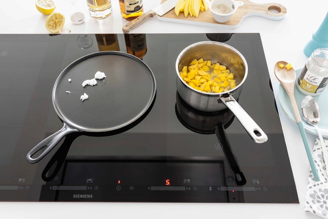 Pans on an induction stove