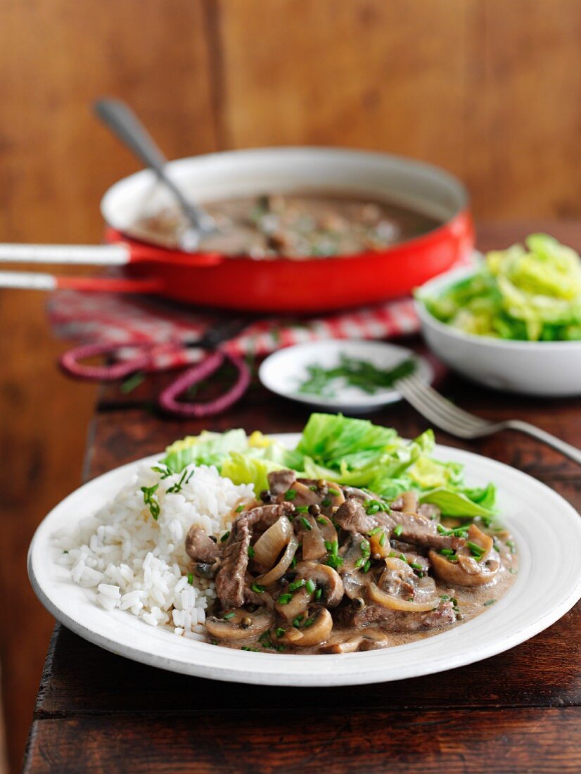 Quick beef stroganoff with mushrooms