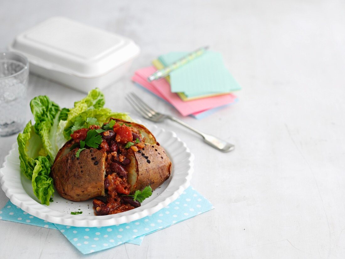 A jacket potato with chilli