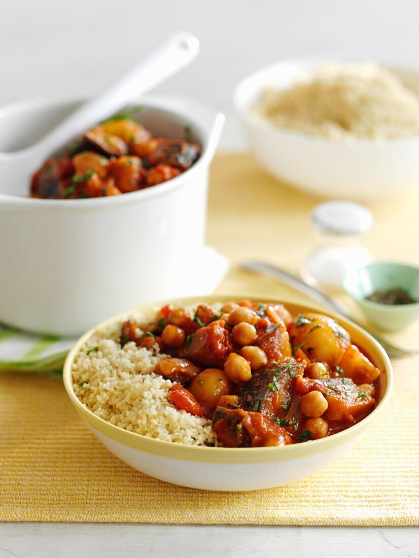 Aubergine and chickpea tagine with couscous