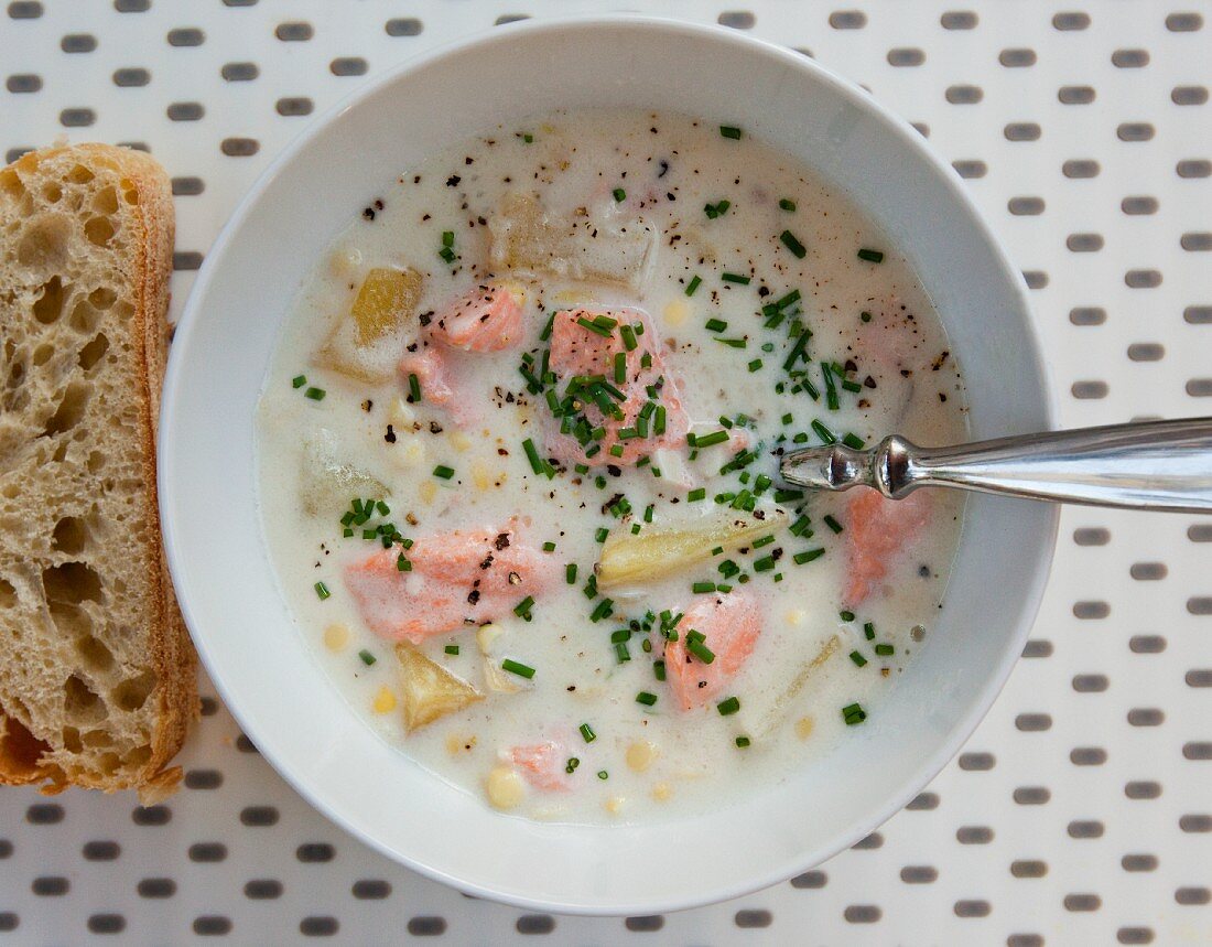 Wild salmon chowder with sweetcorn