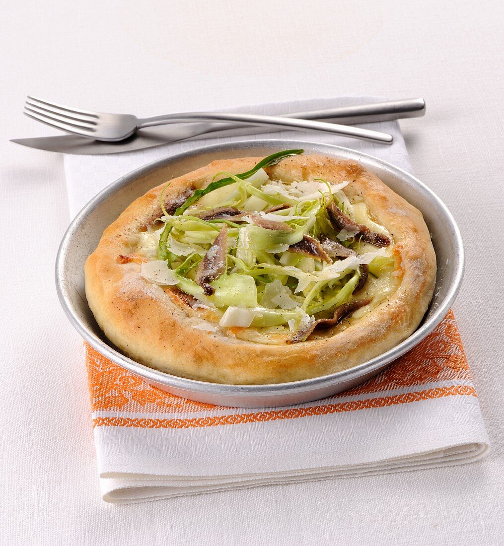 Pizza with puntarelle and anchovies