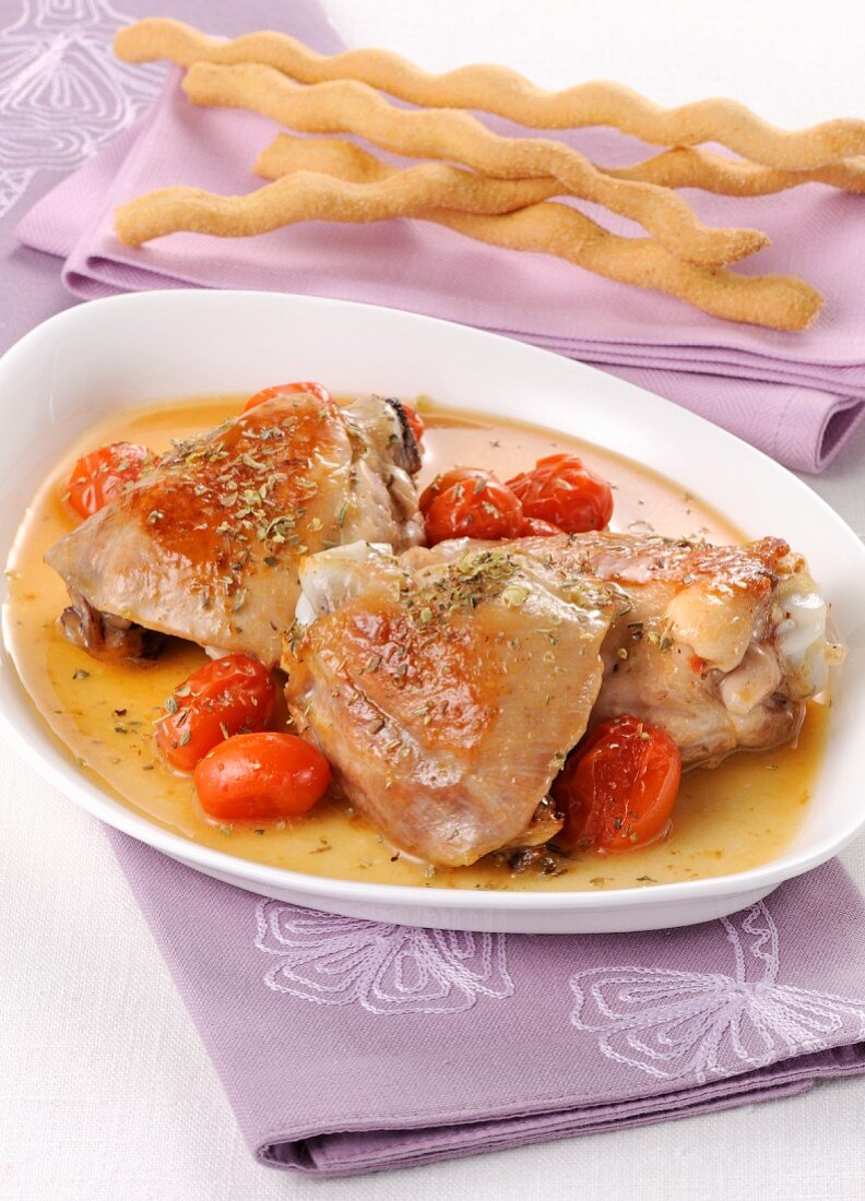Braised chicken with cherry tomatoes